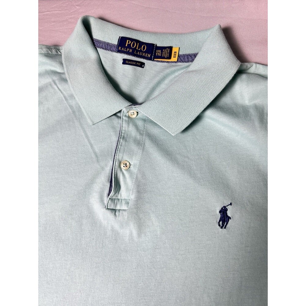 Polo Ralph Lauren Polo Shirt Men’s XXL Light Blue Short Sleeve Navy Pony Y2K
